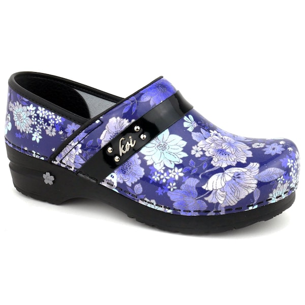 Women's Closed Back Clog, Patent Leather Upper, Polyurethane Outsole, Blue, Size 7.5-8 M